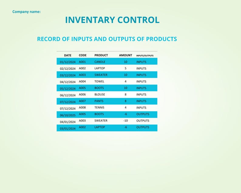 Simple Excel Template for Tracking Product Inputs and Outputs With ...
