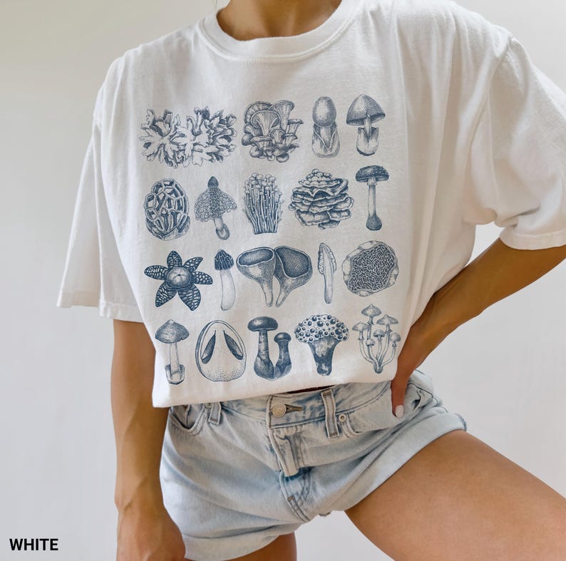 Mushrooms Vintage Style Shirt • Retro Botanical Cottagecore Tee • Fungi Lover Gift • Retro Aesthetic Nature Shirt • Dark Academia • Y2K Tee image 2