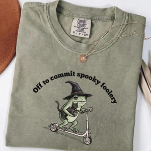 Funny Halloween Frog Shirt for Women • Off to Commit Spooky Foolery Fall Comfort Colors® Tee