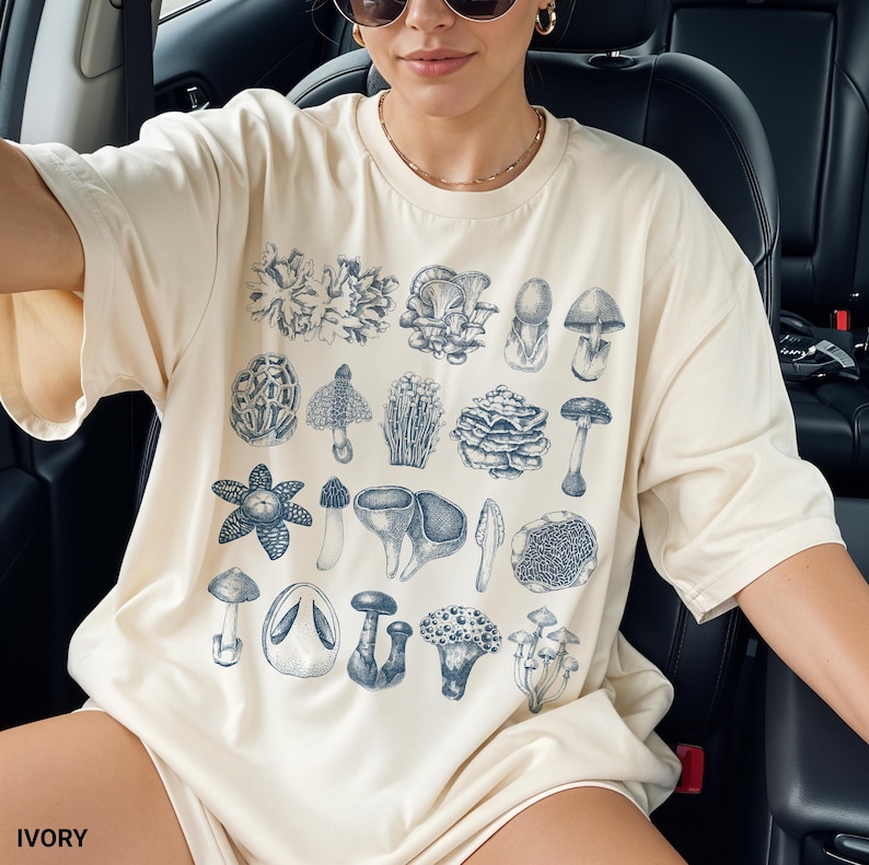 Mushrooms Vintage Style Shirt • Retro Botanical Cottagecore Tee • Fungi Lover Gift • Retro Aesthetic Nature Shirt • Dark Academia • Y2K Tee image 1