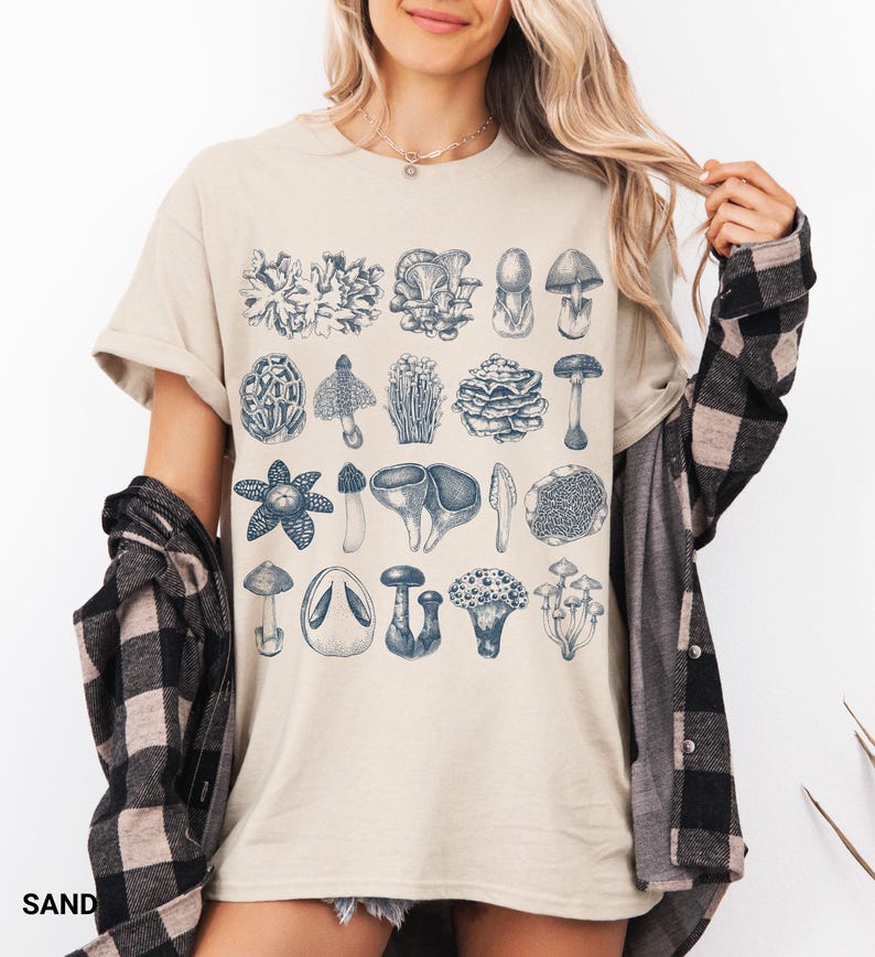 Mushrooms Vintage Style Shirt • Retro Botanical Cottagecore Tee • Fungi Lover Gift • Retro Aesthetic Nature Shirt • Dark Academia • Y2K Tee image 3