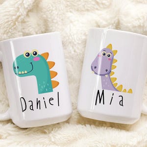 Personalized dino mug with the child&#39;s name / Custom name with cute dinosaur design / Cute mug for dinosaur lovers / Mug for grandson