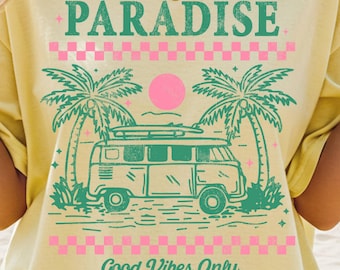 Vintage Paradise Beach Van T-Shirt Png, good vibes only summer png, Vintage Road Trip PNG, Adventure Shirt, Retro Summer png, Digital Print