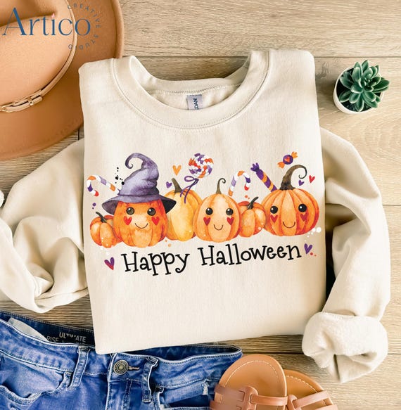 Retro Happy Halloween Cute Pumpkins PNG: Spooky Season T-Shirt Design, Fall girly shirts, gift for her (Digital Print)