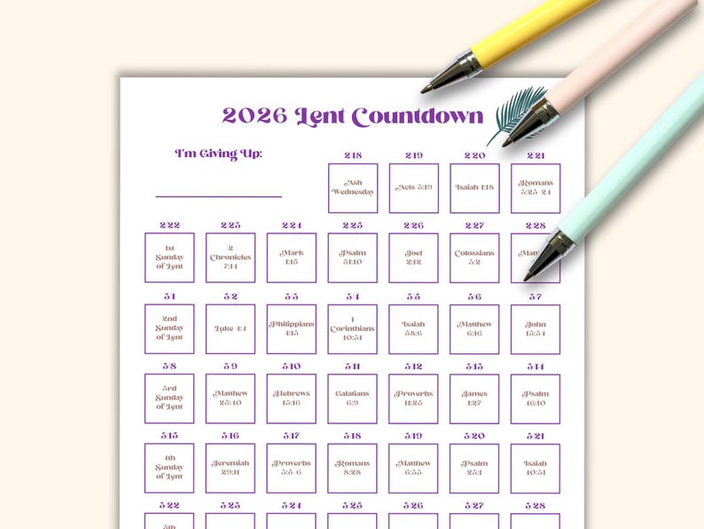 Lent Tracker 2026 Lent Bible Study Guide 40 Day Lenten Calendar Adult ...