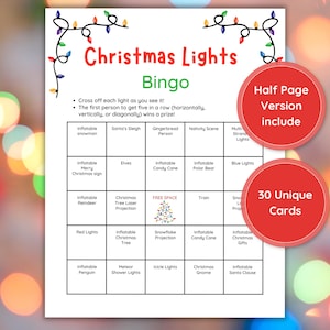 Jeu de bingo avec lumières de Noël pour enfants Chasse au trésor pour groupe de Noël Lumières de Noël amusantes pour la famille Jeu de lumières d'exposition