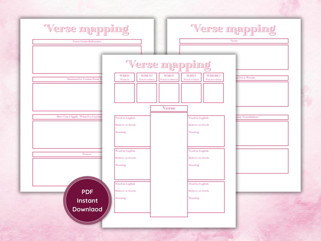 Bible Study Guide Verse Mapping Template Worksheet Cute Bible Notes ...