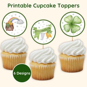 St Patrick&#39;s Day Party Cupcake Toppers Saint Patricks Day Decorations Cupcake Decorations Shamrock Last Minute Muffin Topper