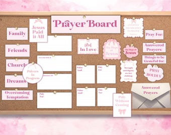 Prayer Board Kit Printable Coquette Vision Board Kit for Women Blush Pink Prayer Collage Kit Prayer Board for Prayer Board Party for Dorm