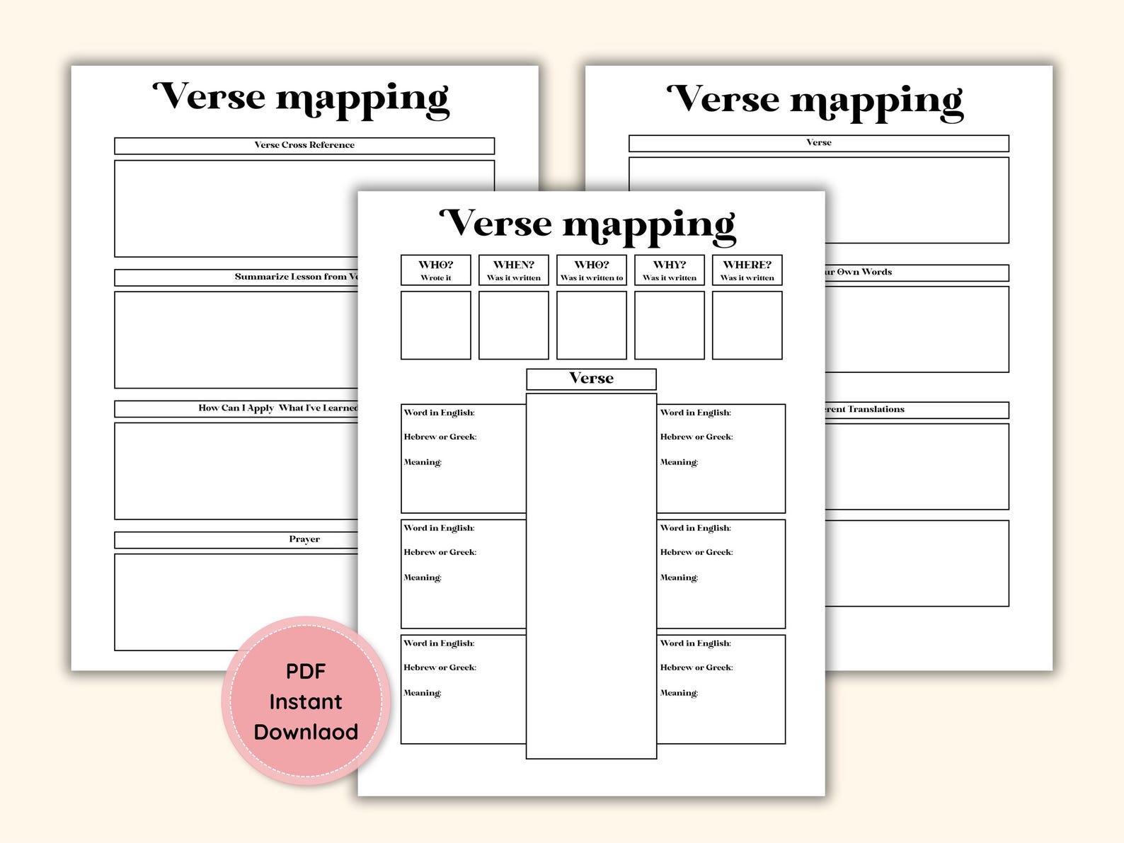 Bible Verse Mapping Template Cute Bible Notes Study Guide Aesthetic ...