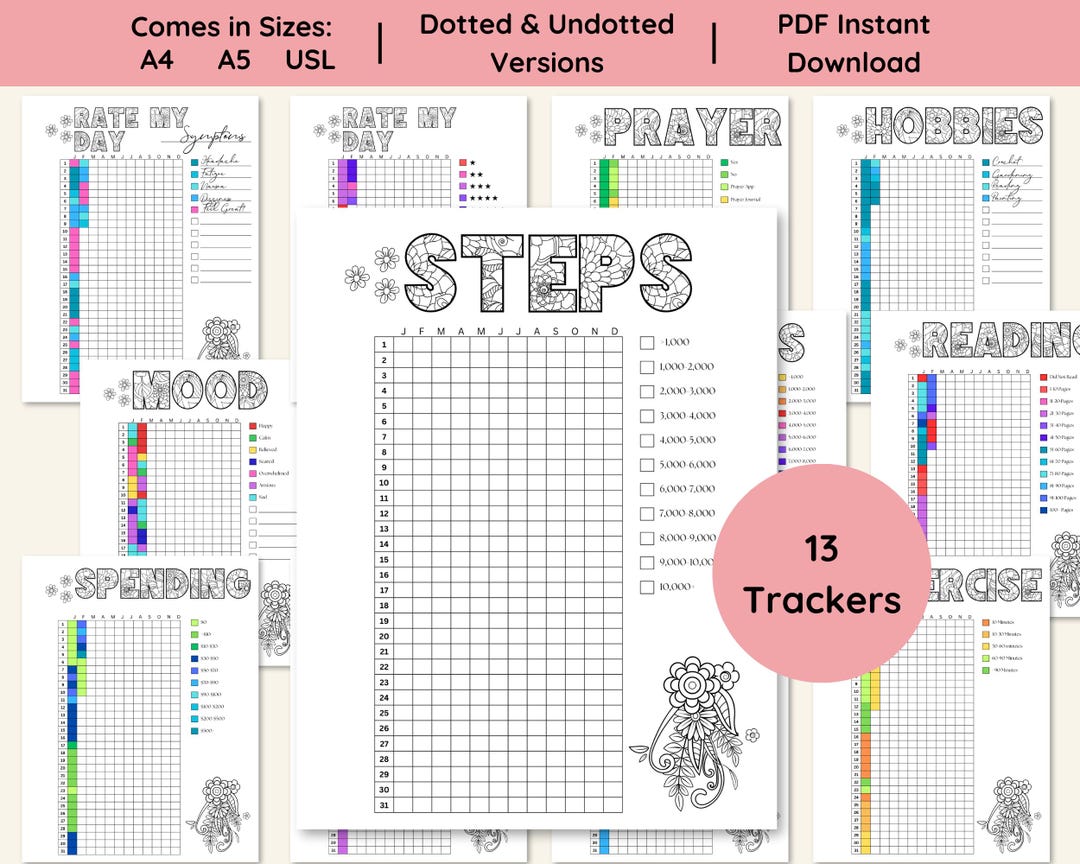 Year in Pixels Tracker Bundle Year at a Glance A5 Planner Insert Rate ...