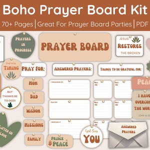 Boho Prayer Board Printable Kit  Groovy Neutral Prayer Board for Women Prayer Collage Kit Party Printable Christian Vision Board