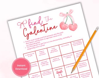 Mädels Nacht Finde den Gast Galentine Bingo Damen Nacht Spiel zum Valentinstag Coquette Printable Mingle Bingo Eisbrecher