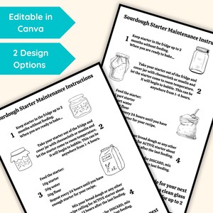 Tarjeta de instrucciones para preparar masa madre (editable en Canva) Instrucciones de mantenimiento y cuidado para masa madre Regalo para mamá, hermana o compañera de piso