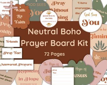 Boho Prayer Board Starter Kit for Women Boho Neutral Prayer Collage Kit Prayer Board Party Printable Christian Vision Board Bible Verses