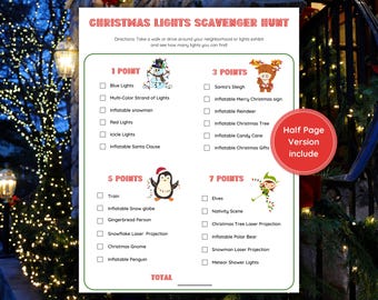 Christmas Lights Outdoor Scavenger Hunt Fun Family Zoo Lights Game Outdoor Kids Road Trip Game Christmas Activity Family Neighborhood Lights