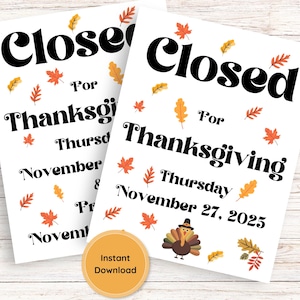 Closed for Thanksgiving Sign Printable Closed for Black Friday Closed Sign Business Closed Sign Store Closed Sign for Restaurant