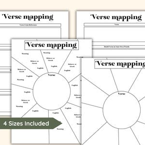 May include: Four printable worksheets for verse mapping. Each worksheet features a circle with radiating lines for writing notes. The title "Verse mapping" appears at the top of each worksheet.