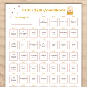 Lent Tracker 2026 Lent Bible Study Guide 40 Day Lenten Calendar Adult Lent Planner Lent Sacrifice Fasting Tracker