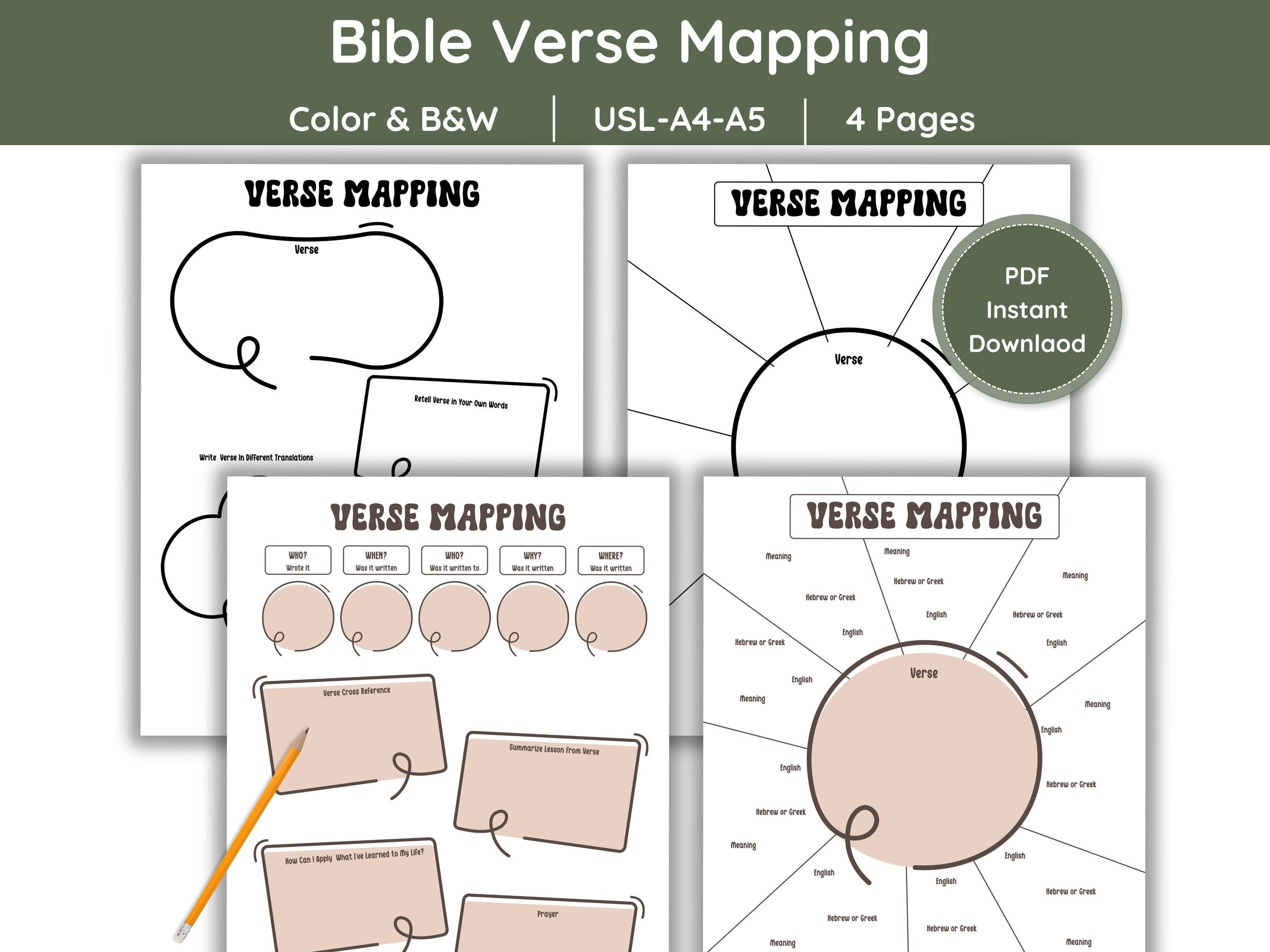 Bible Verse Mapping Template Beginner Worksheet Study Guide Verse Map ...