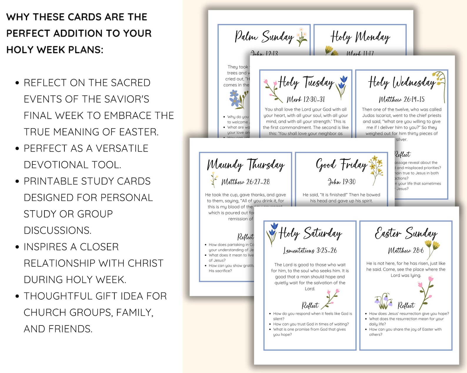 Holy Week Scripture Cards for Family Devotional Time Easter Story Cards ...
