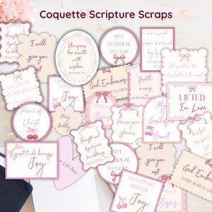Coquette Scripture Scraps Pink Bow Prayer Board Kit Junk Journal Ephemera Bible Journaling for Christian Women Vision Board Party