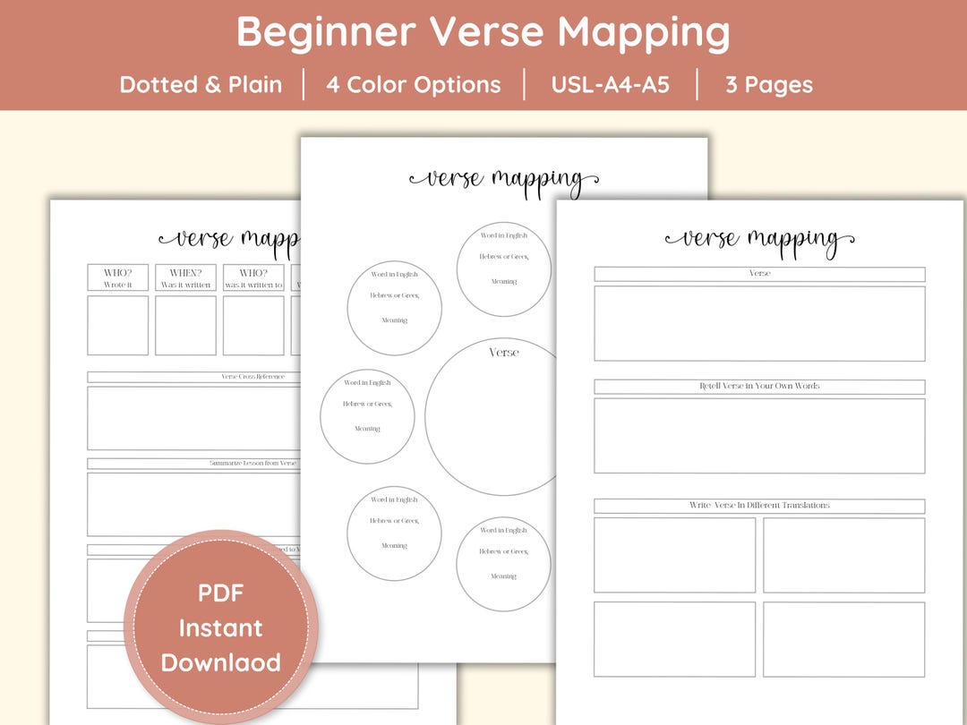 Bible Verse Mapping Journal Template Worksheet Study Guide Map Template ...