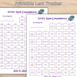Lent Tracker 2026 Lent Bible Study Guide 40 Day Lenten Calendar Adult Lent Planner Lent Sacrifice Tracker Easter Printable Holy Week