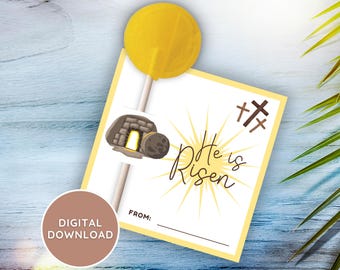 Lollipop Treat Tag for Christian Easter He is Risen Sucker Holder Sunday School Resurrection Sunday Teacher Gift or Youth Group Favor