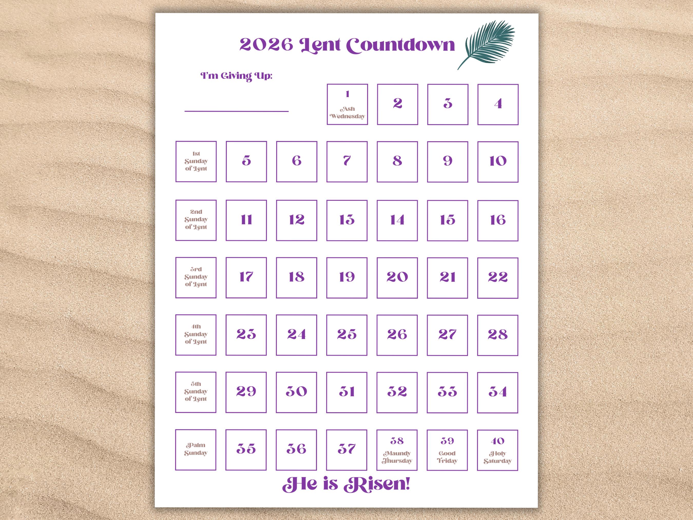 Lent Tracker 2026 Lent Countdown Guide 40 Day Lenten Calendar Adult ...