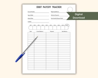 Debt Payoff Tracker Printable for Debt Snowball or Debt Avalanche Monthly Tracker Debt Payoff Chart for Budget Binder Money Challenge