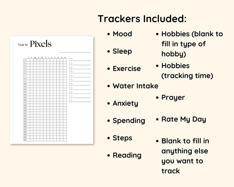 Year in Pixels Tracker at a Glance Mood Tracker Workout Tracker ...