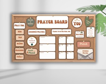 Boho Prayer Board Printable Kit Groovy Neutral Vision Board Room Closet for Christian Women Collage Party Printable