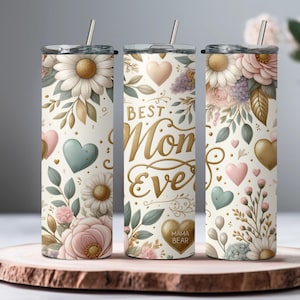 Najlepsza mama na świecie Tumbler Wrap PNG, Kwiatowy projekt na Dzień Matki, 20oz Skinny Tumbler Sublimation Wrap, Prezent dla mamy, Pobieranie cyfrowe, Bezszwowy PNG