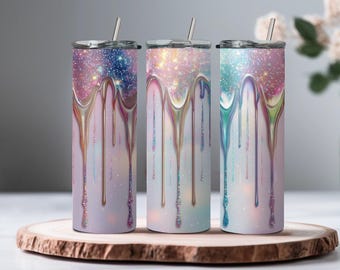 Algodão Doce Glitter Drip Tumbler Wrap PNG – Copo fino sem costura de 20 onças, Glitter Tumbler Wrap, Pastel Sublimation Wrap, Unicorn Tumbler PNG