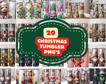 20 Christmas Tumbler Wrap Designs Bundle | Festive Holiday Skinny Tumbler Sublimation PNGs | Digital Download Wraps for 20oz Tumblers