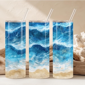 Seamless Beach Tumbler Wrap PNG – 20oz Skinny Sublimation Coastal Watercolor Design - Beach Tumbler Wrap - Summer PNG - Beach PNG