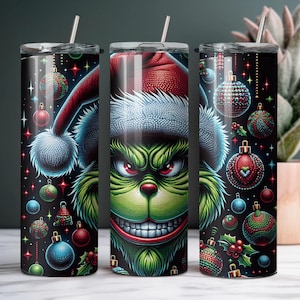 Weihnachten Grinch Tumbler Wrap | 20 Unzen Skinny Tumbler Sublimationsentwurf | Urlaub Ornament Digital Download PNG