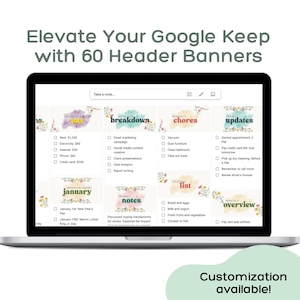 Google Keep Header Banner: Floral (with Customization) | Instant Download