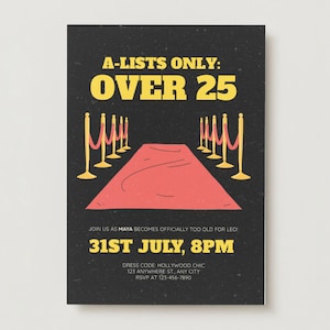 Hollywood Glam Birthday Invitation Template | Red Carpet Party Invite | Editable Canva Template Link