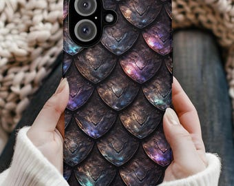 Iridescent Dragon Scale Phone Case, Dark Fantasy Armor Texture Cover, Gothic Shimmer Case l iPhone, Samsung Galaxy, Google Pixel