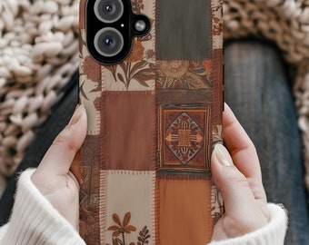 Vintage Patchwork Phone Case: Rustic Bohemian Floral Design