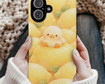 Cute Lemon Duck Phone Case | Kawaii Yellow Citrus Chick Aesthetic Cover | Sweet Pastel Protective Case, iPhone, Samsung Galaxy, Google Pixel