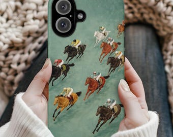 Vintage Horse Racing Phone Case | Jockeys on Track Aerial View | Equestrian iPhone, Samsung Galaxy, Google Pixel Cover