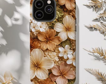 Neutral Floral Phone Case | Beige Brown Blossom Cover | Elegant Vintage Flower Protective Case, iPhone, Samsung Galaxy, Google Pixel