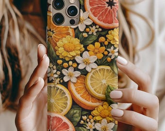Embroidered Citrus Floral Phone Case | Lemon Orange Blossom Cover | Vintage Needlework Aesthetic, iPhone Pro, Samsung Galaxy, Google Pixel