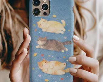 Cute Sleeping Cats Phone Case | Kawaii Blue Cat Pattern Cover | Cozy Pastel Kitty Protective Case, iPhone, Samsung Galaxy, Google Pixel