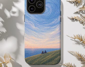 Dreamy Ocean Sky Phone Case | Romantic Coastal Landscape Art Cover | Soft Blue Sunset Aesthetic | iPhone, Samsung Galaxy, Google Pixel
