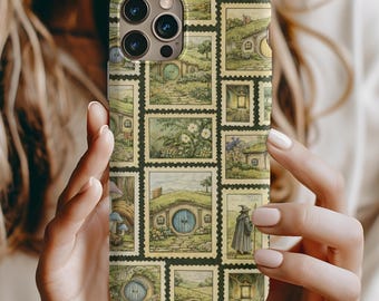 Hobbit Shire Cottage Postage Stamps Phone Case | Storybook Hills | Vintage Travel iPhone, Samsung Galaxy, Google Pixel Cover