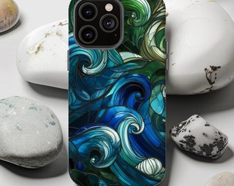 Stained Glass Ocean Wave Handyhülle: Blau Grün Natur Art